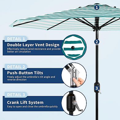 ANIXOL Crank Tilt Striped Polyester Fabric & Iron Patio Umbrella