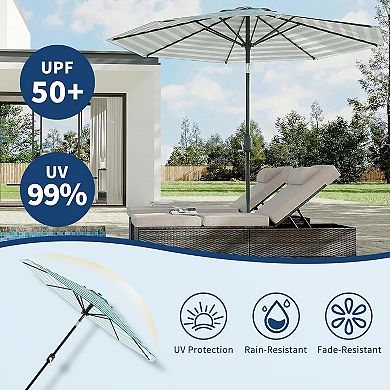 ANIXOL Crank Tilt Striped Polyester Fabric & Iron Patio Umbrella