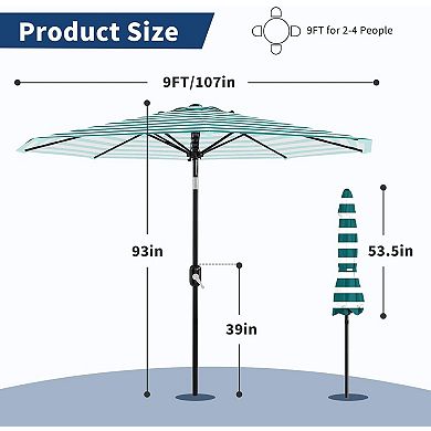 ANIXOL Crank Tilt Striped Polyester Fabric & Iron Patio Umbrella