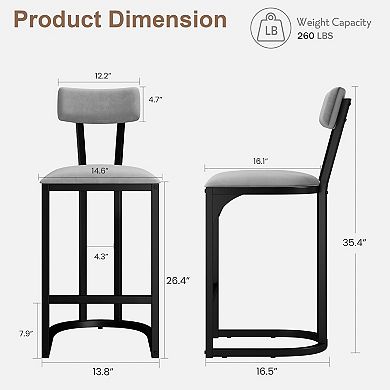 ANIXOL Velvet Counter Height Bar Stools Set of 2