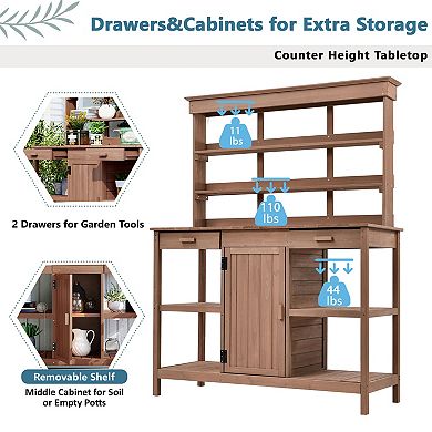 66 in.H Wood Garden Storage Potting Bench Table with 2 Drawers and Open Shelves