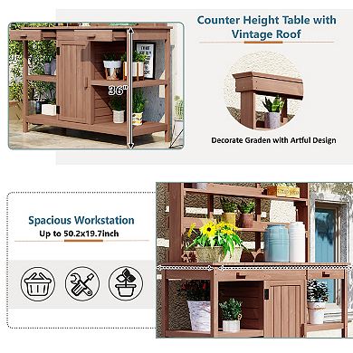66 in.H Wood Garden Storage Potting Bench Table with 2 Drawers and Open Shelves