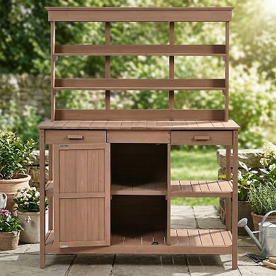 66 in.H Wood Garden Storage Potting Bench Table with 2 Drawers and Open Shelves