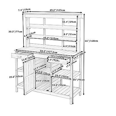 66 in.H Wood Garden Storage Potting Bench Table with 2 Drawers and Open Shelves