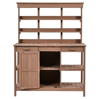 66 in.H Wood Garden Storage Potting Bench Table with 2 Drawers and Open Shelves