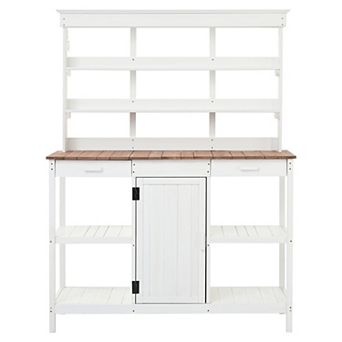 66 in.H Wood Garden Storage Potting Bench Table with 2 Drawers and Open Shelves