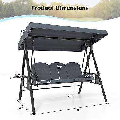 Gymax 3-Seat Patio Swing Chair w/ Adjustable Canopy Thickened Cushions Pillow Outdooor