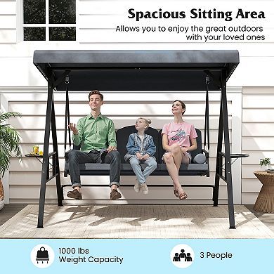 Gymax 3-Seat Patio Swing Chair w/ Adjustable Canopy Thickened Cushions Pillow Outdooor