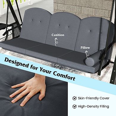 Gymax 3-Seat Patio Swing Chair w/ Adjustable Canopy Thickened Cushions Pillow Outdooor
