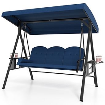 Gymax 3-Seat Patio Swing Chair w/ Adjustable Canopy Thickened Cushions Pillow Outdooor