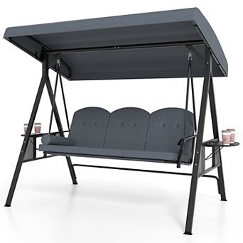Gymax 3-Seat Patio Swing Chair w/ Adjustable Canopy Thickened Cushions Pillow Outdooor