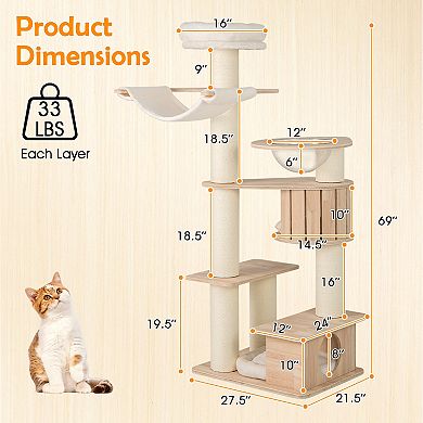 Gymax Cat Tree w/ Litter Box Enclosure w/ Hidden Washroom Scratching Posts