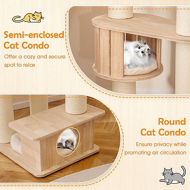 Gymax Cat Tree w/ Litter Box Enclosure w/ Hidden Washroom Scratching Posts