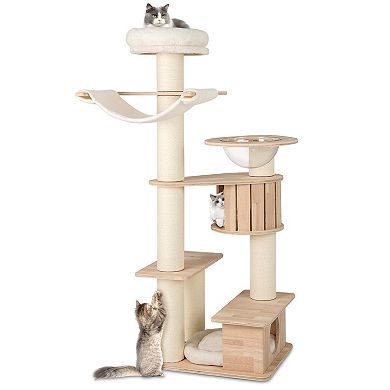 Gymax Cat Tree w/ Litter Box Enclosure w/ Hidden Washroom Scratching Posts