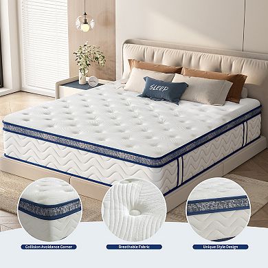 12 Inch Medium Firm Feel Spring Hybrid Mattress, Individually Pocketed Innerspring with Memory Foam