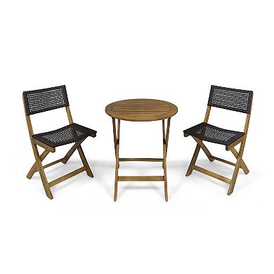 Bistro Set, 2 Chairs and 1 Table Foldable Acacia Wood Wicker Patio Set