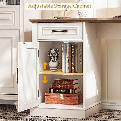 Farmhouse L-Shaped Executive Desk with Charging Station and File Drawer for Home Office