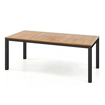Gymax Patio Dining Table for 8 79'' Large Rectangle Table w/ Acacia Wood Tabletop