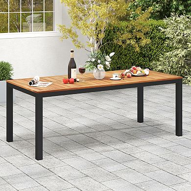 Gymax Patio Dining Table for 8 79'' Large Rectangle Table w/ Acacia Wood Tabletop