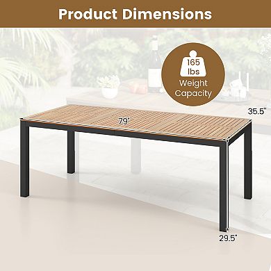 Gymax Patio Dining Table for 8 79'' Large Rectangle Table w/ Acacia Wood Tabletop