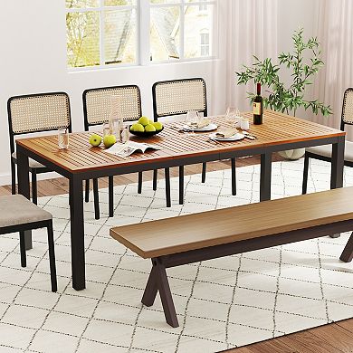 Gymax Patio Dining Table for 8 79'' Large Rectangle Table w/ Acacia Wood Tabletop