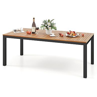 Gymax Patio Dining Table for 8 79'' Large Rectangle Table w/ Acacia Wood Tabletop