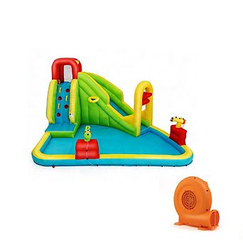 Gymax Outdoor Inflatable Splash Water Bounce House Jump Slide w/ 550W Blower Kids Gift