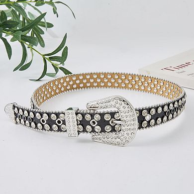 Belt Studded Sequin Leather Jeans