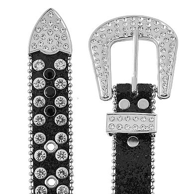 Belt Studded Sequin Leather Jeans