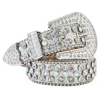 Belt Studded Sequin Leather Jeans