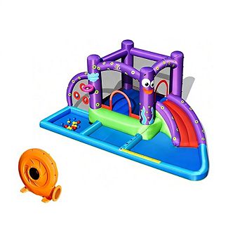 Gymax Inflatable Water Slide Castle Kids Bounce House w/ Octopus Style & 750W Blower