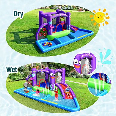 Gymax Inflatable Water Slide Castle Kids Bounce House w/ Octopus Style & 750W Blower