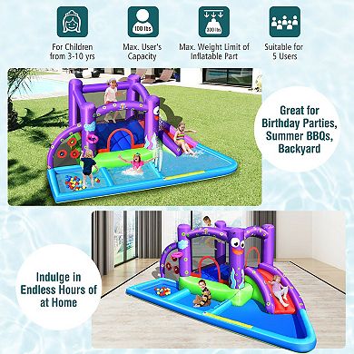 Gymax Inflatable Water Slide Castle Kids Bounce House w/ Octopus Style & 750W Blower