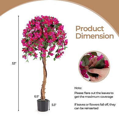 Gymax Artificial Tree Azalea Artificial Tree w/ Plastic Pot for Indoor & Outdoor