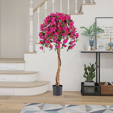 Gymax Artificial Tree Azalea Artificial Tree w/ Plastic Pot for Indoor & Outdoor