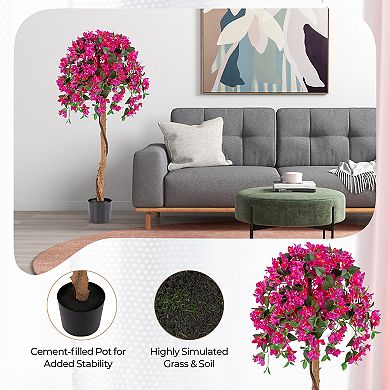 Gymax Artificial Tree Azalea Artificial Tree w/ Plastic Pot for Indoor & Outdoor