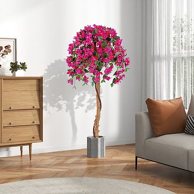 Gymax Artificial Tree Azalea Artificial Tree w/ Plastic Pot for Indoor & Outdoor