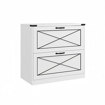 Farmhouse Lateral File Cabinet with 2 Drawers, Wood Rustic Storage for Home Office