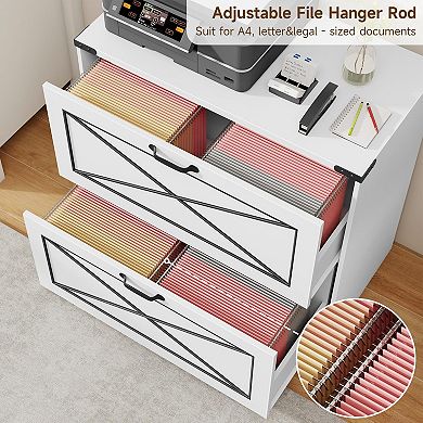 Farmhouse Lateral File Cabinet with 2 Drawers, Wood Rustic Storage for Home Office