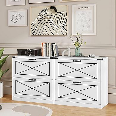 Farmhouse Lateral File Cabinet with 2 Drawers, Wood Rustic Storage for Home Office