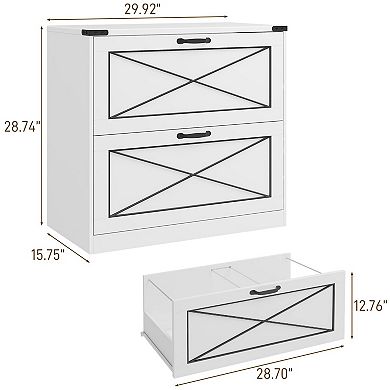 Farmhouse Lateral File Cabinet with 2 Drawers, Wood Rustic Storage for Home Office