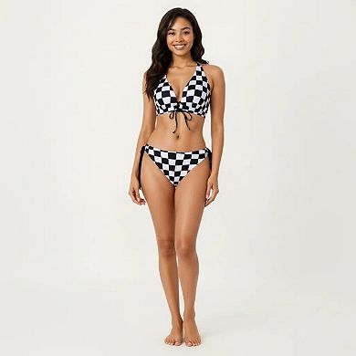 Women's 2-Piece Bikini Set with Halter Triangle Top Front Tie Detail Tie Side Bottom Checkered Print