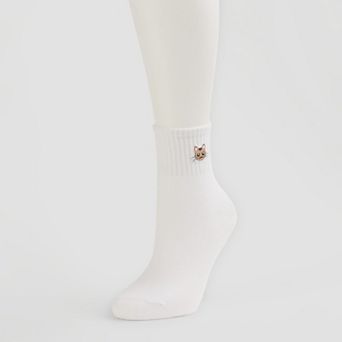 Women's Cat Embroidery Ribbed Quarter Socks