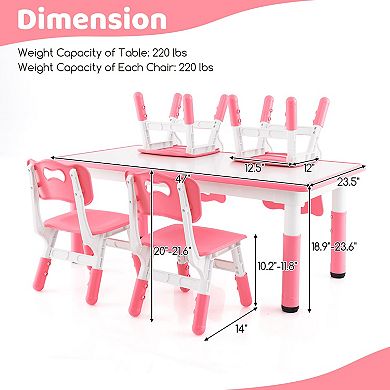 Gymax Kids Height Adjustable Table and 4 Chairs Set with Graffiti Desktop Pink