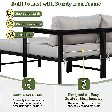 Outdoor L-Shaped Sofa Set with Iron Frame and Ultra-Thick Cushions