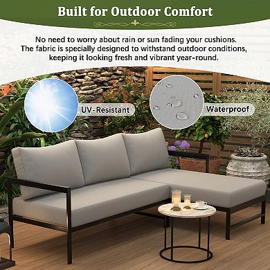 Outdoor L-Shaped Sofa Set with Iron Frame and Ultra-Thick Cushions