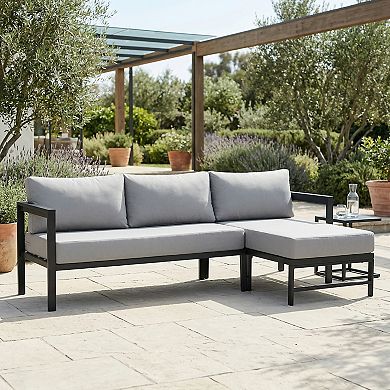 Outdoor L-Shaped Sofa Set with Iron Frame and Ultra-Thick Cushions
