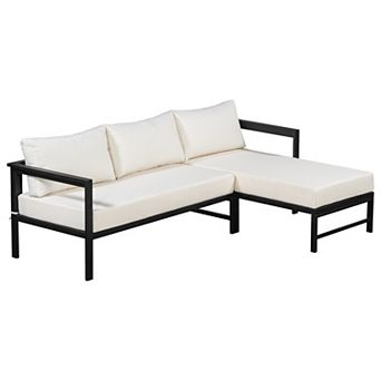 Outdoor L-Shaped Sofa Set with Iron Frame and Ultra-Thick Cushions