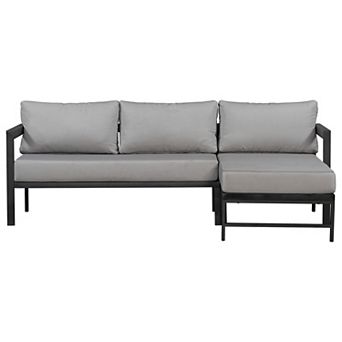 Outdoor L-Shaped Sofa Set with Iron Frame and Ultra-Thick Cushions