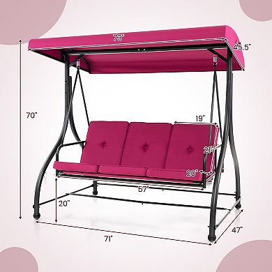 Gymax Converting Patio Swing Chair Porch Swing Bed w/Adjustable Canopy & Thickened Cushion
